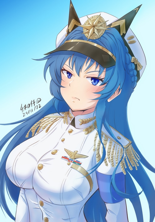 Helm from Nikke: The Goddess of Victory in military uniform