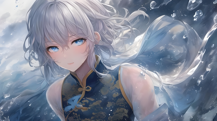 Kristin Lina in a Chinese dress with water elements