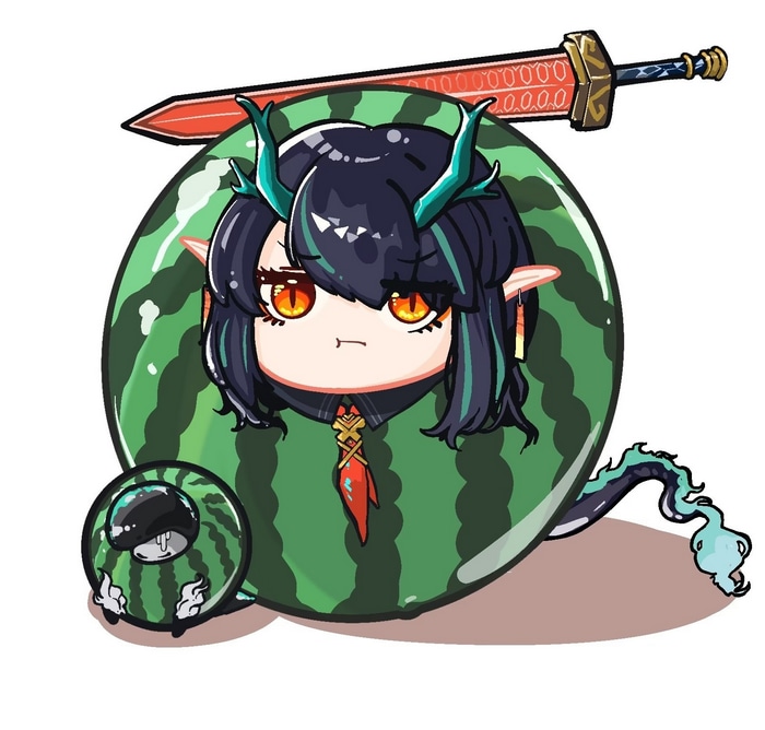 Dragon girl with sword and watermelons