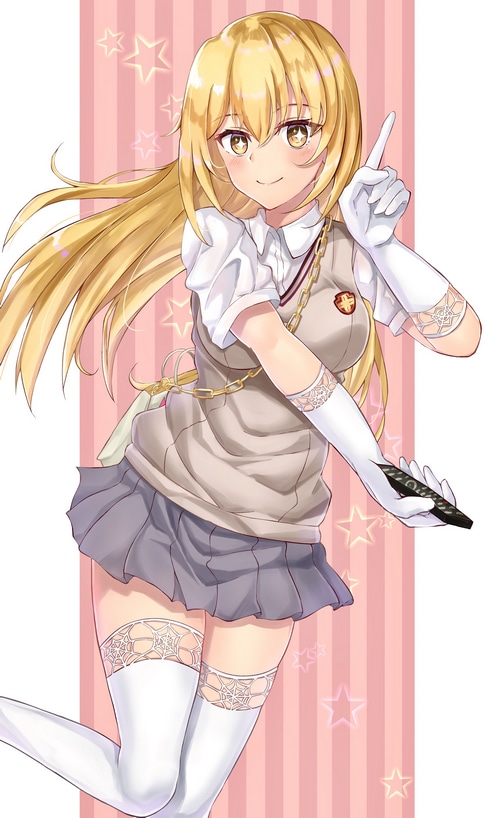 Shokuhou Misaki in a school uniform holding a remote