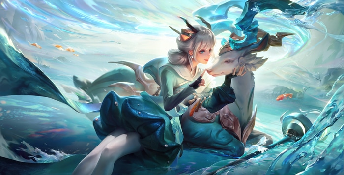 Yáo and deer in water with fish
