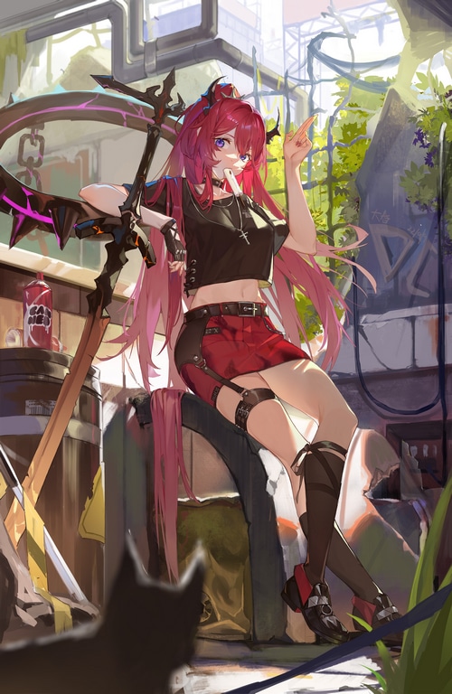Surtr from Arknights with a scythe