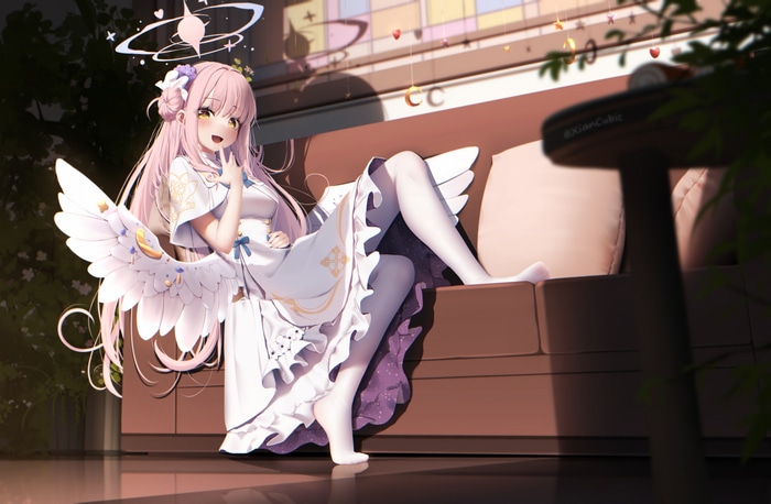 Misono Mika from Blue Archive on a couch