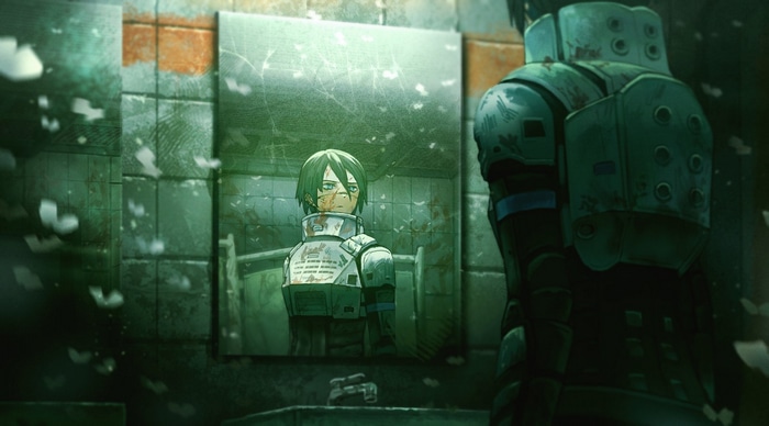 Signalis: Elster in a dirty bathroom