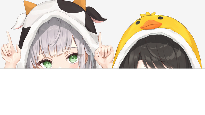Two anime girls wearing animal hoodies
