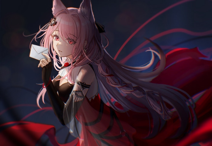 Pozyomka from Arknights holding a letter