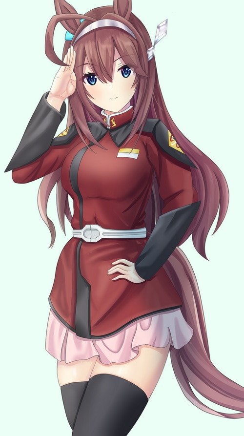 Mihono Bourbon from Uma Musume Pretty Derby saluting