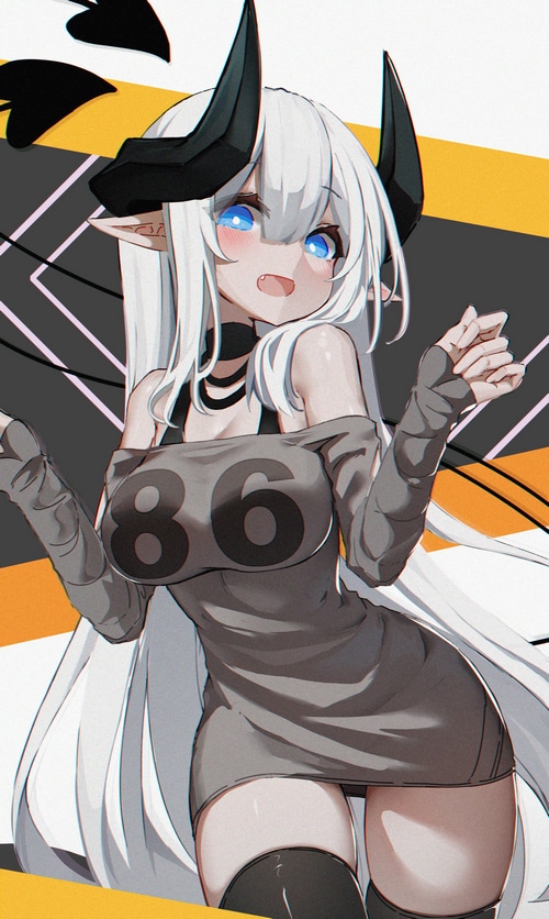 Demon girl with white hair and blue eyes