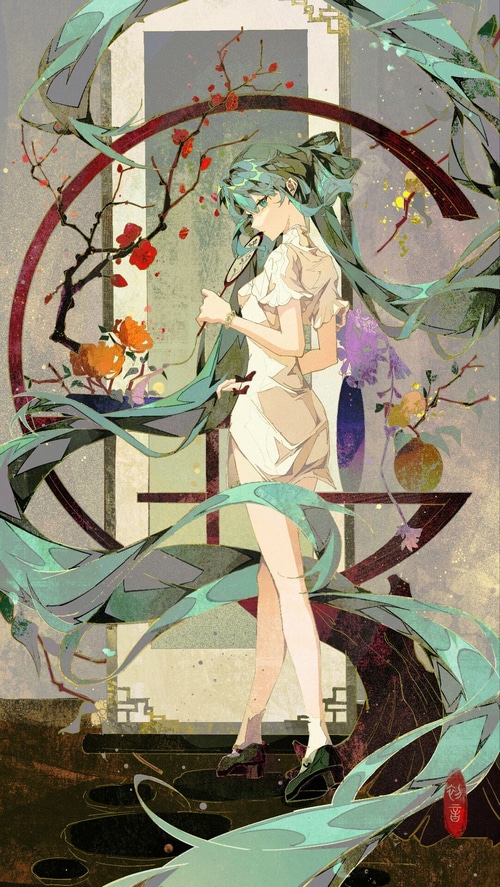 Hatsune Miku in a traditional Chinese-inspired setting