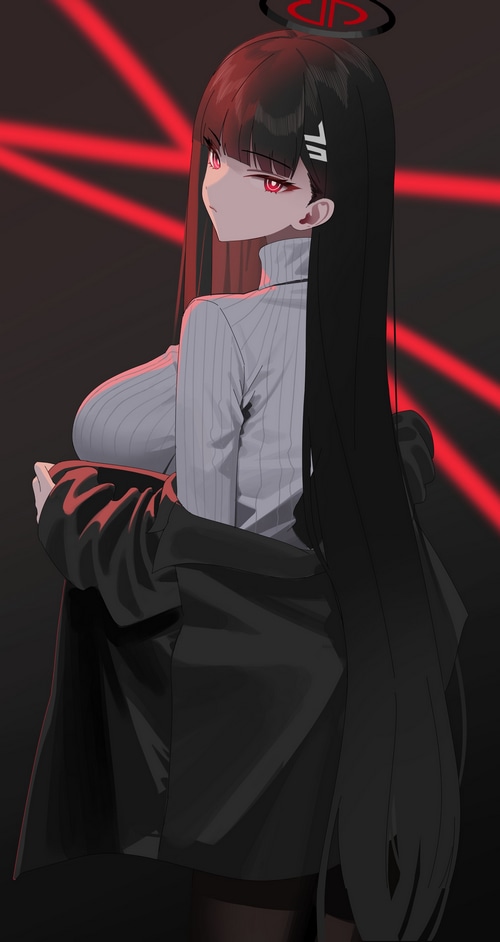 Tsukatsuki Rio in a sweater with a halo