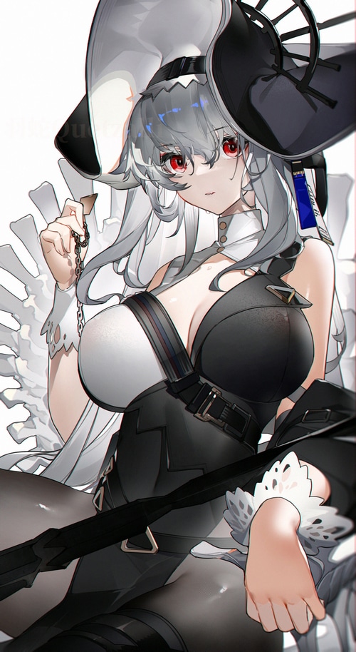 Specter from Arknights wearing a large hat