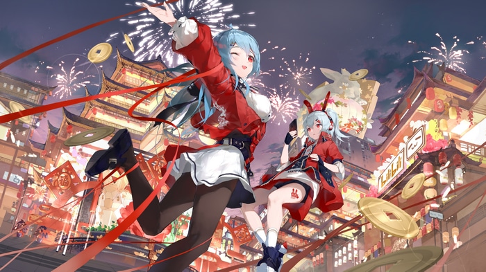 4K Two Women and Fireworks at Night