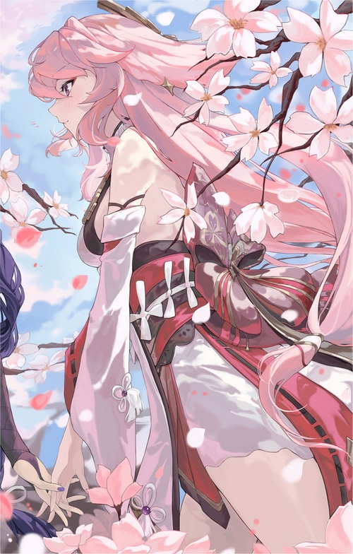 Yae Miko and Raiden Shogun with Cherry Blossoms