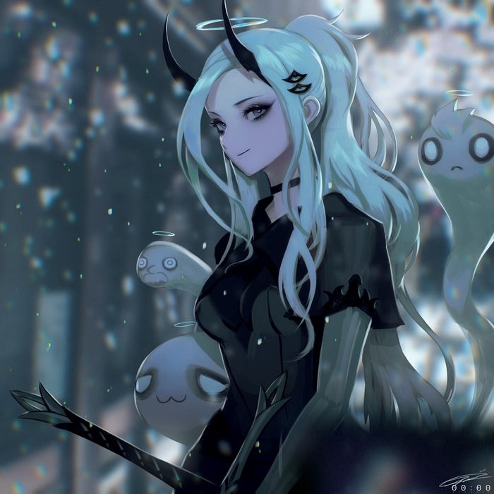Anime girl with horns and sword