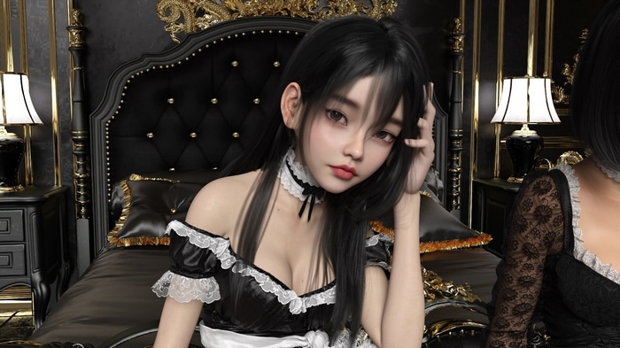 Maid outfit women in a luxurious bedroom