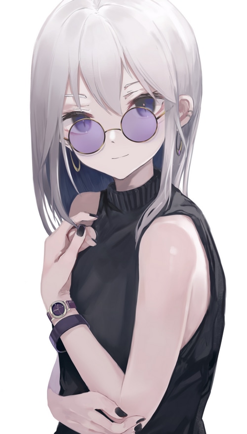 Anime girl with glasses and hoop earrings