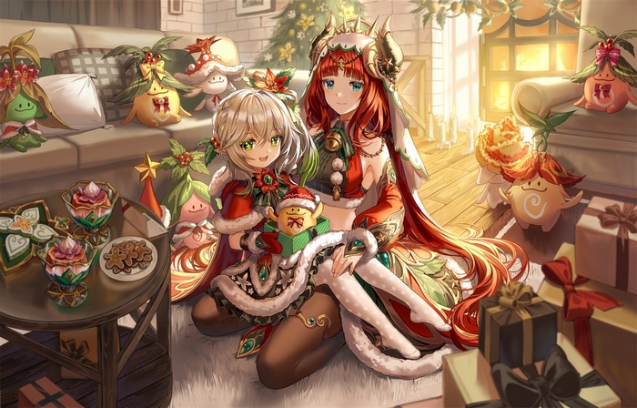 Genshin Impact Christmas characters with presents