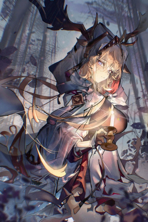 The Candle Knight Viviana from Arknights holding a candle