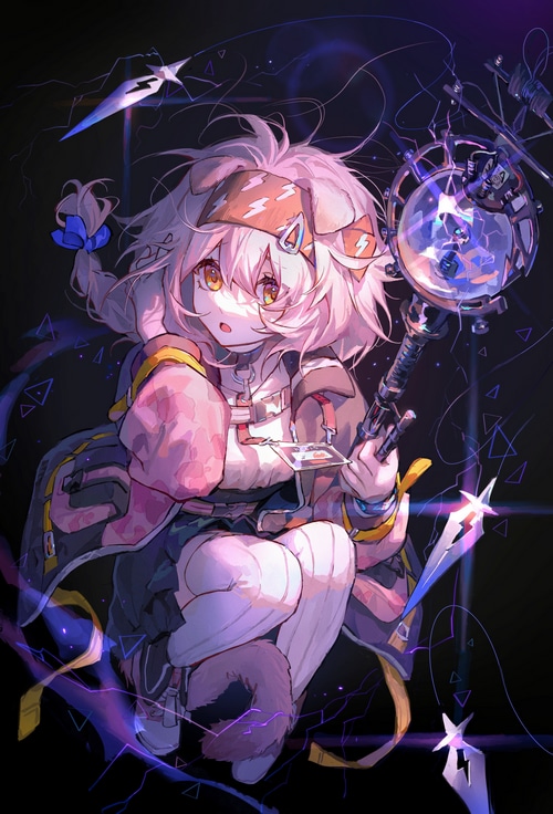 Goldenglow from Arknights with magical staff