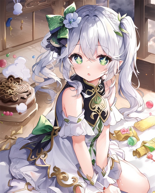 Nahida from Genshin Impact with a flower in her hair