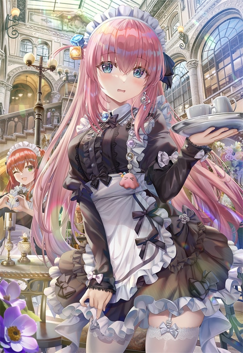 Maid with Pink Hair Serving Tea in a Cafe