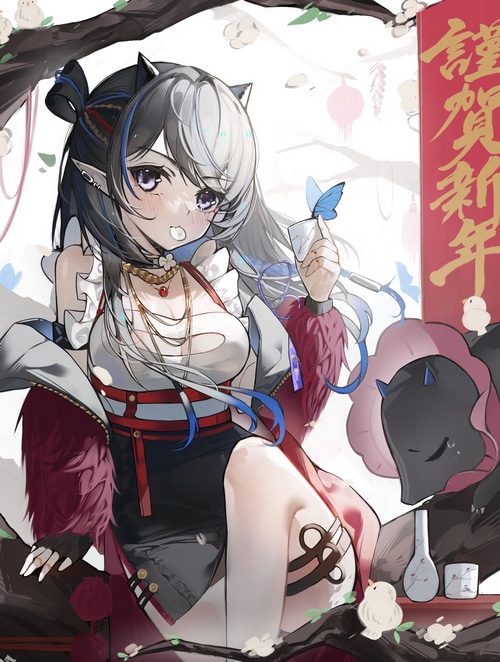 Anime girl with butterfly and Arknights character