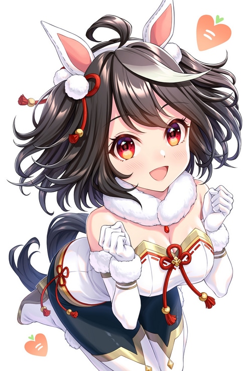 Anime bunny girl with red eyes and white outfit