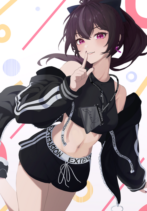 Anime girl with hush gesture and short shorts