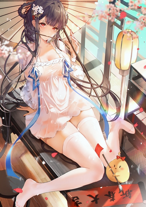 Azur Lane girl with umbrella and cherry blossoms