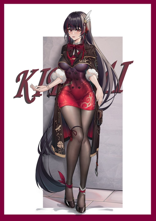 Woman in red dress and thigh-highs