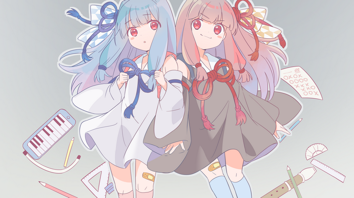 Kotonoha Akane and Kotonoha Aoi with school supplies