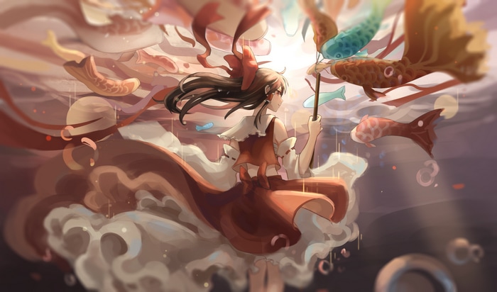 Hakurei Reimu with Koi Fish Streamers
