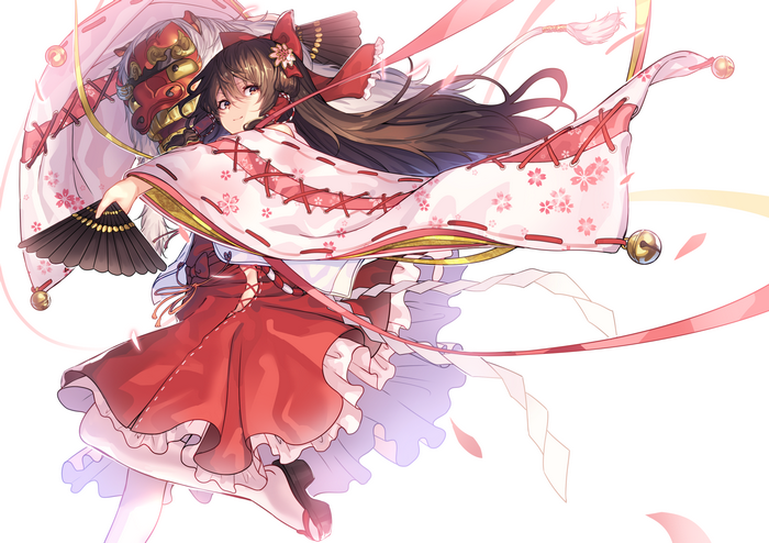 Hakurei Reimu with a Lion Mask and Fan