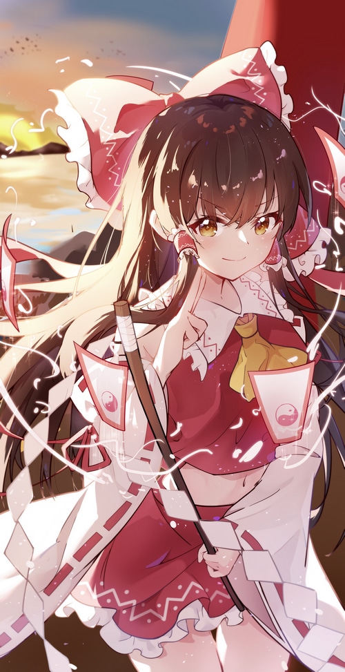 Hakurei Reimu from Touhou holding a gohei