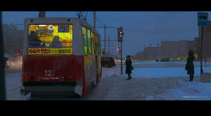Danny Lai Lai's digital art of a tram in winter
