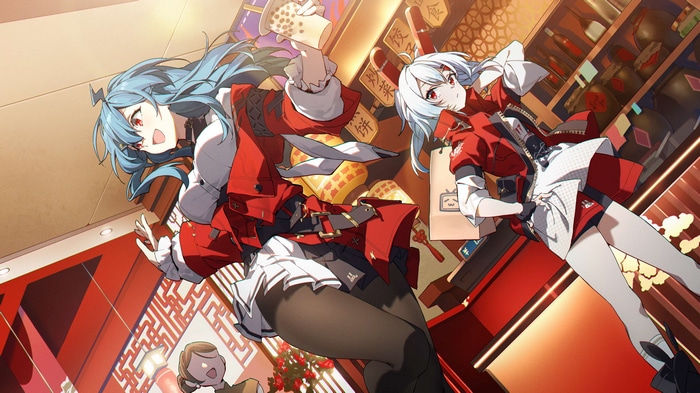 4K: Two women in red outfits