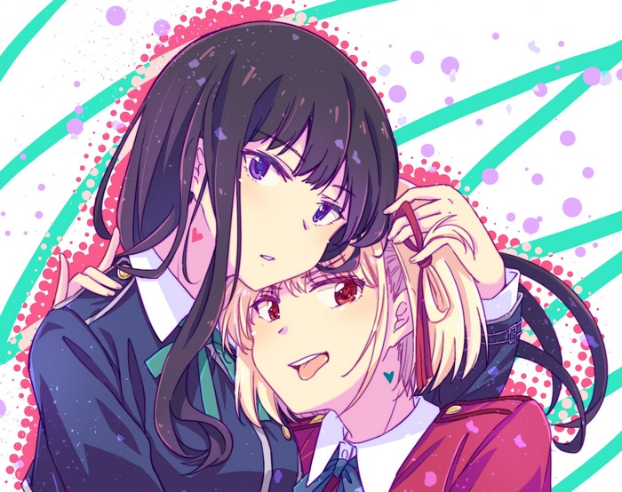 Lycoris Recoil fan art of Nishikigi Chisato and Inoue Takina