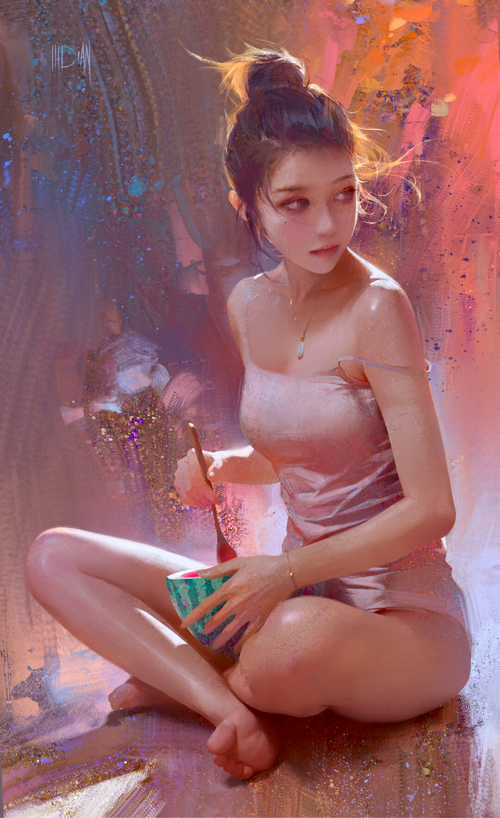 ILLDIAN artwork of a woman with watermelon