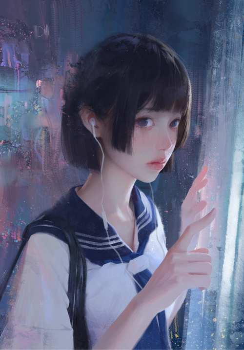 ILLDIAN artwork of a schoolgirl with headphones