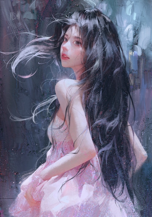 ILLDIAN Asian woman in a pink dress