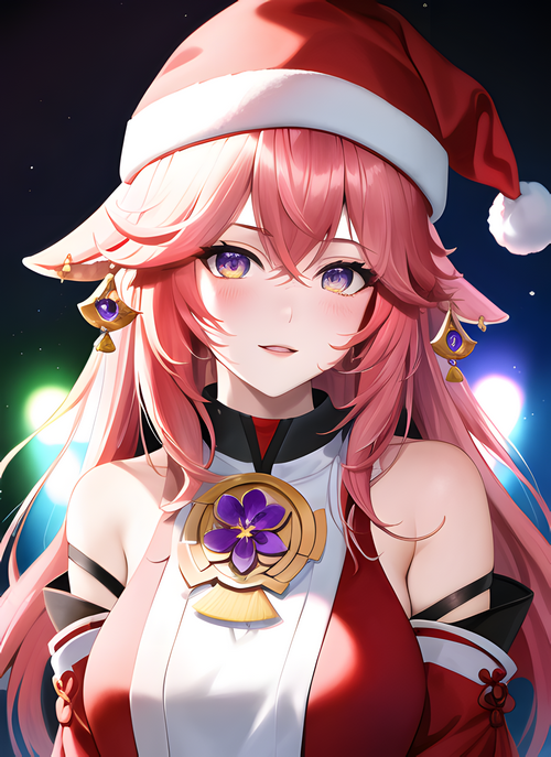Yae Miko in a Santa Hat - Genshin Impact Fan Art