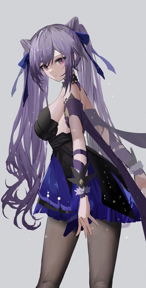Keqing from Genshin Impact with twintails