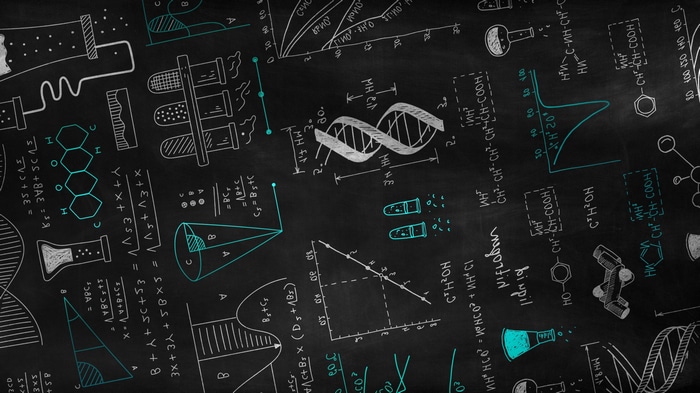 Chemistry and Math Formulas on Black Background