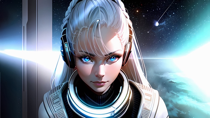 4K Anime Woman with Headphones in Space