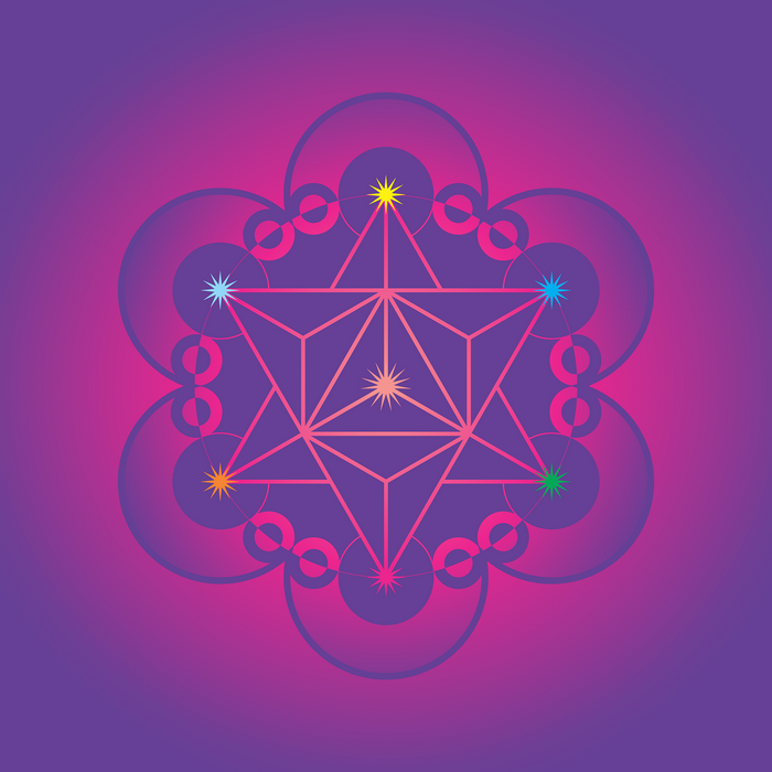 Metatron Cube with colorful stars and arches