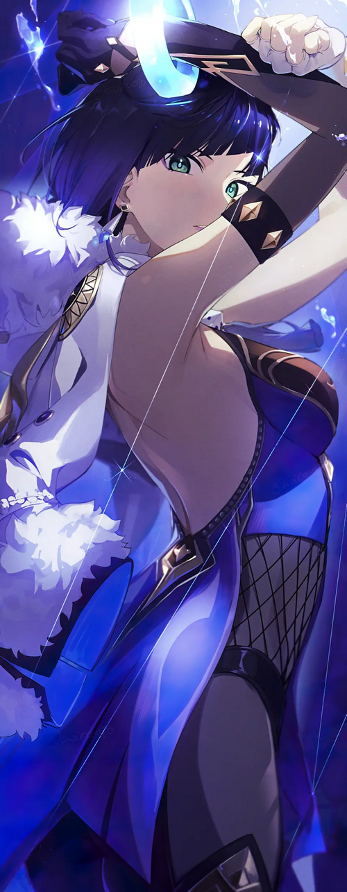 Yelan from Genshin Impact with blue horns