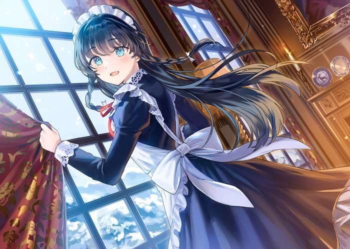 Maid with braids by the window