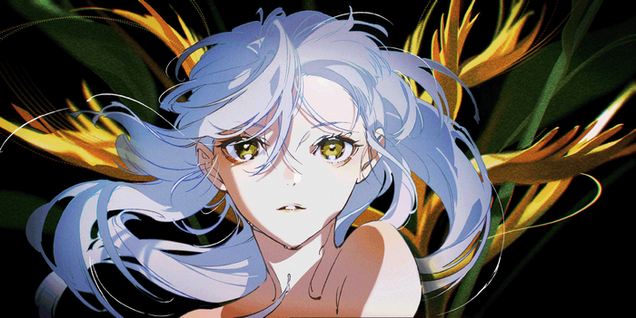 Anime girl with yellow eyes and blue hair