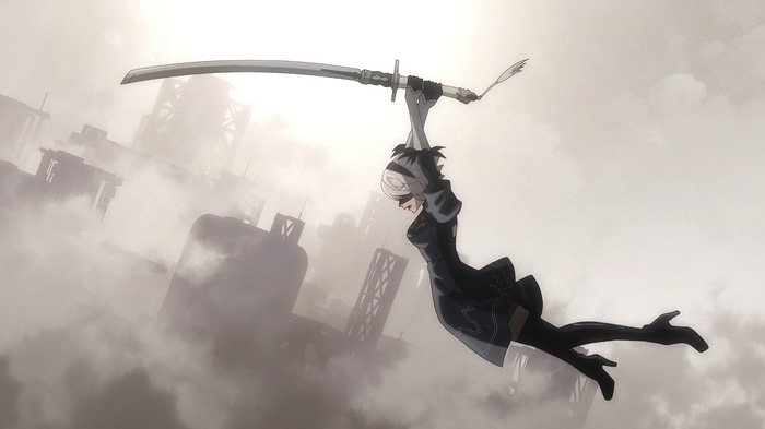 2B with a sword in Nier: Automata
