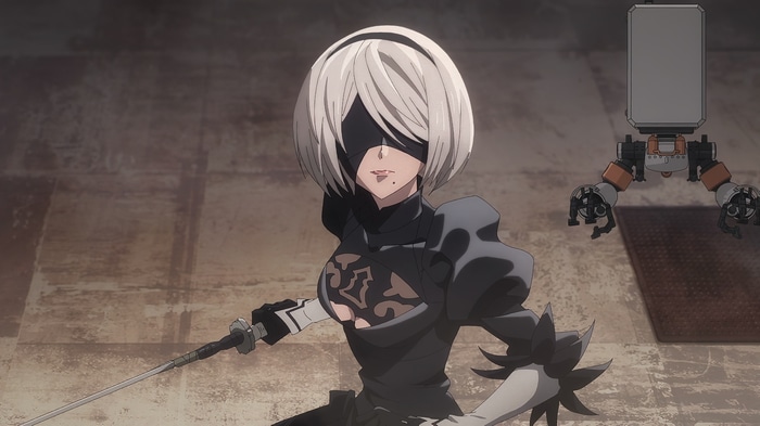 2B with a sword and Pod from Nier: Automata